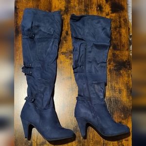 Navy Over-the-Knee Suede Boots - Not Rated: Size: 7.5